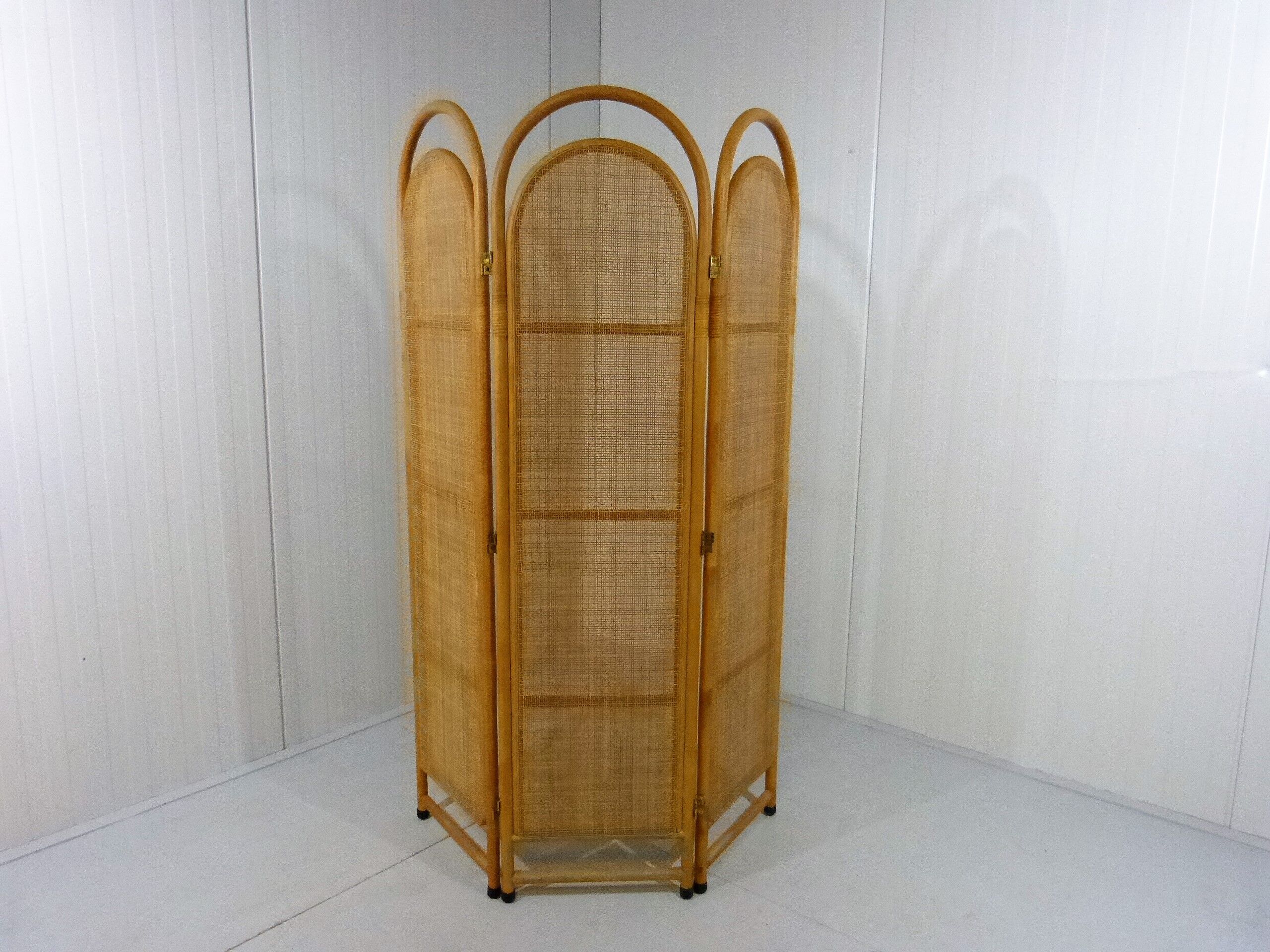 Rattan & wicker folding screen, 1980’s