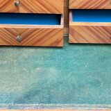 Old French secretary in bronze and wood marquetry.