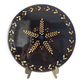 Rare plat ceramique noir biot estampille vintage 1960 étoile 30 cm