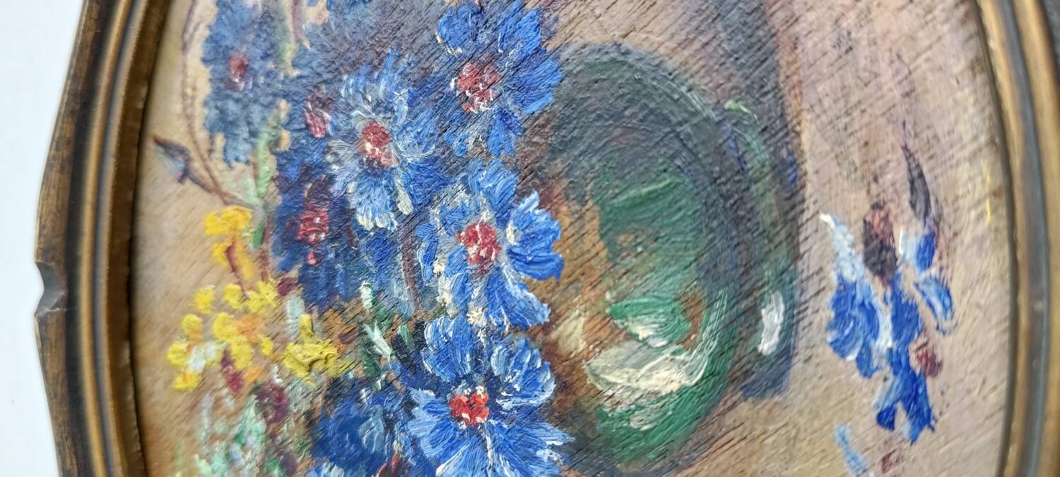 Bouquet painting on hardboard