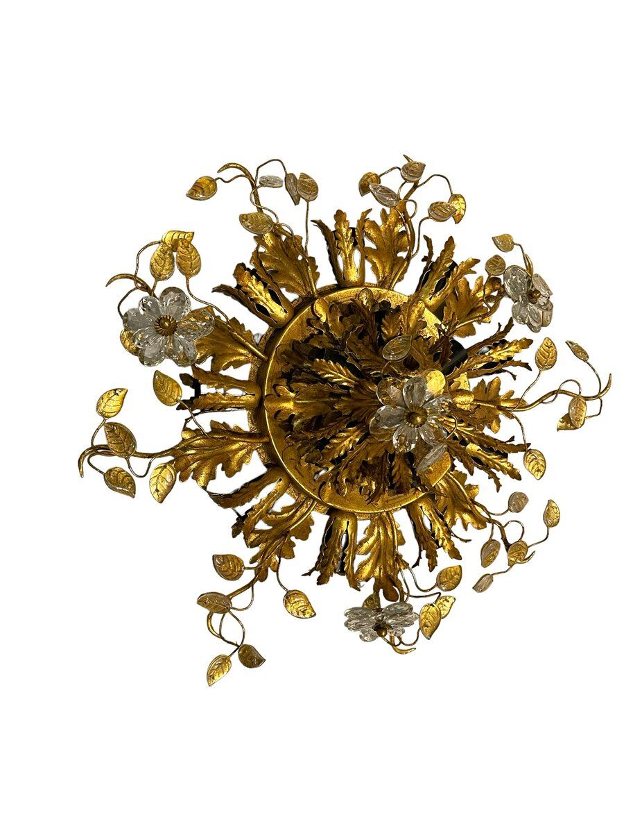 Plafonnier en verre de Murano doré, années 1960