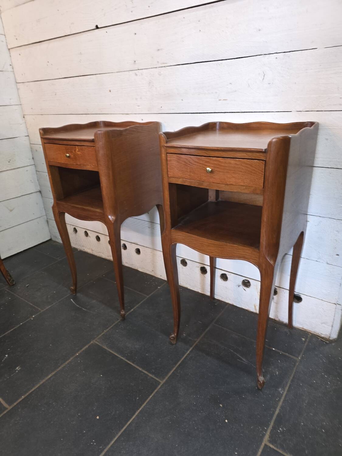Pair of Louis XV style oak bedside tables