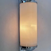 Large Bauhaus Wall Sconce in Chrome and Opaline Glass, 1930s – Czechoslovakia, Marked