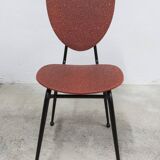 Vintage 70s chair in black lacquered metal and atypical red vinyl