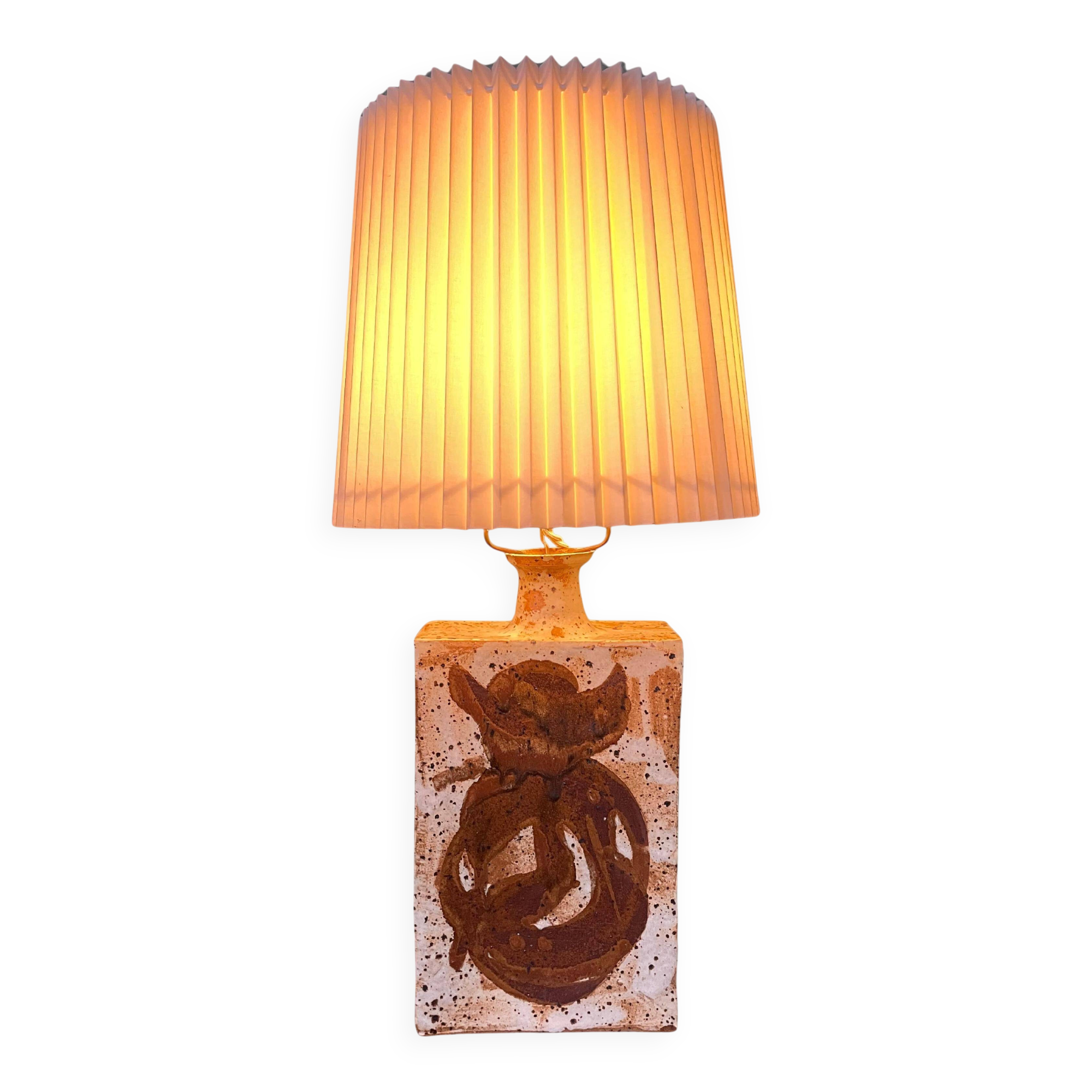 Danish Mid-Century Modern Pottery Table Lamp with Abstract Design 1975