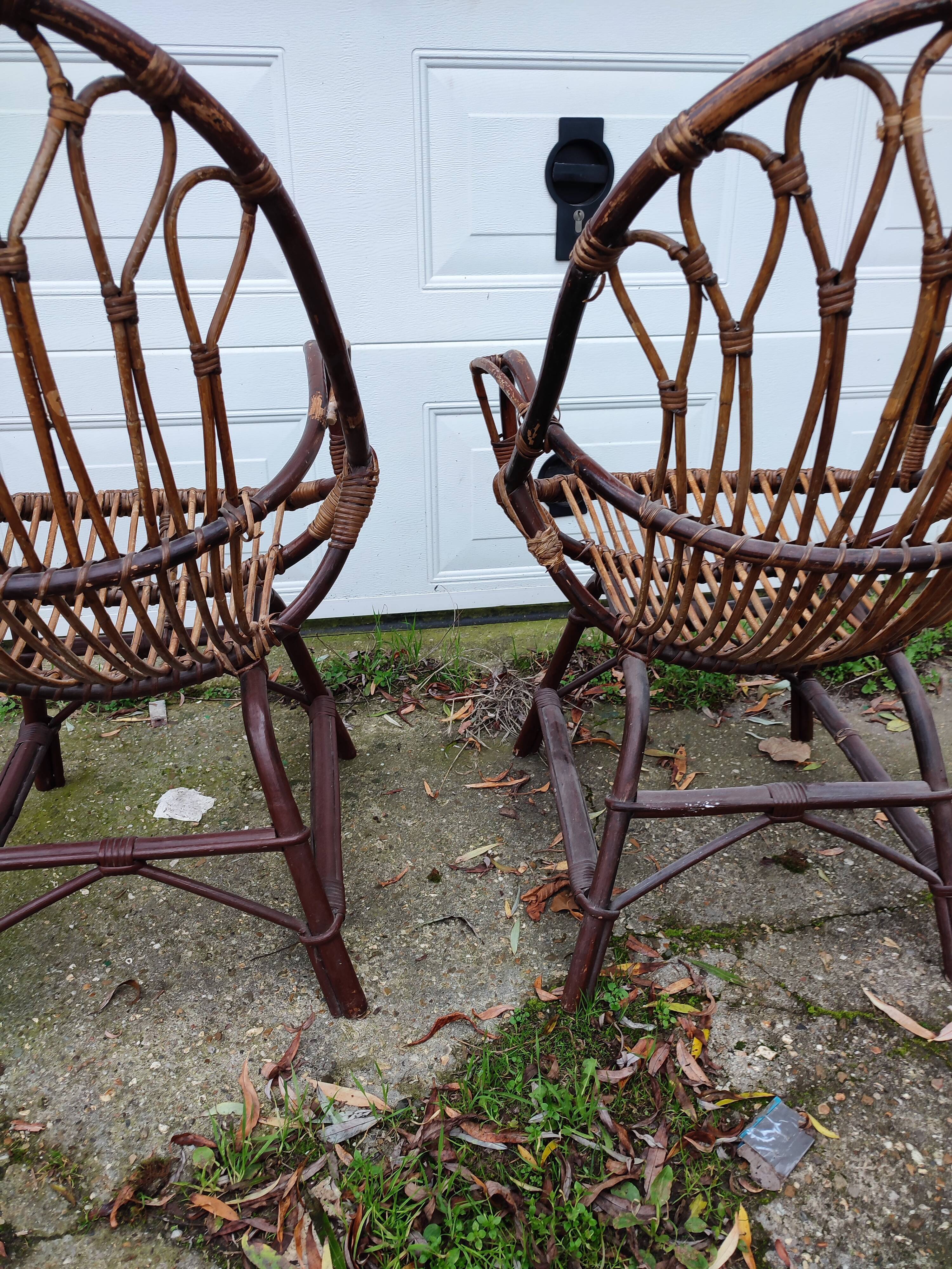 2 vintage rattan wicker armchair