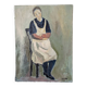 Old acrylic painting on canvas, country decoration.