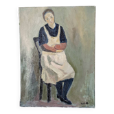 Old acrylic painting on canvas, country decoration.