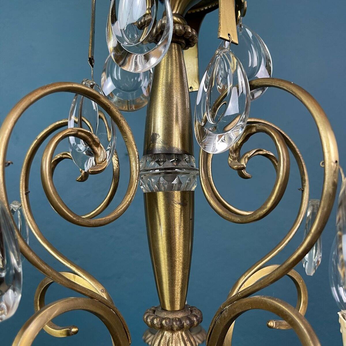 Vintage Chandelier with Crystal Drops, Italy, 1960s