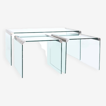 Tables Gigognes T35 en Verre par Pierangelo Gallotti pour Galotti & Radice, 1970s, Set de 3