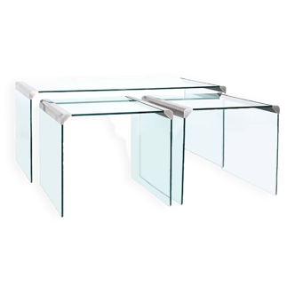 Tables Gigognes T35 en Verre par Pierangelo Gallotti pour Galotti & Radice, 1970s, Set de 3