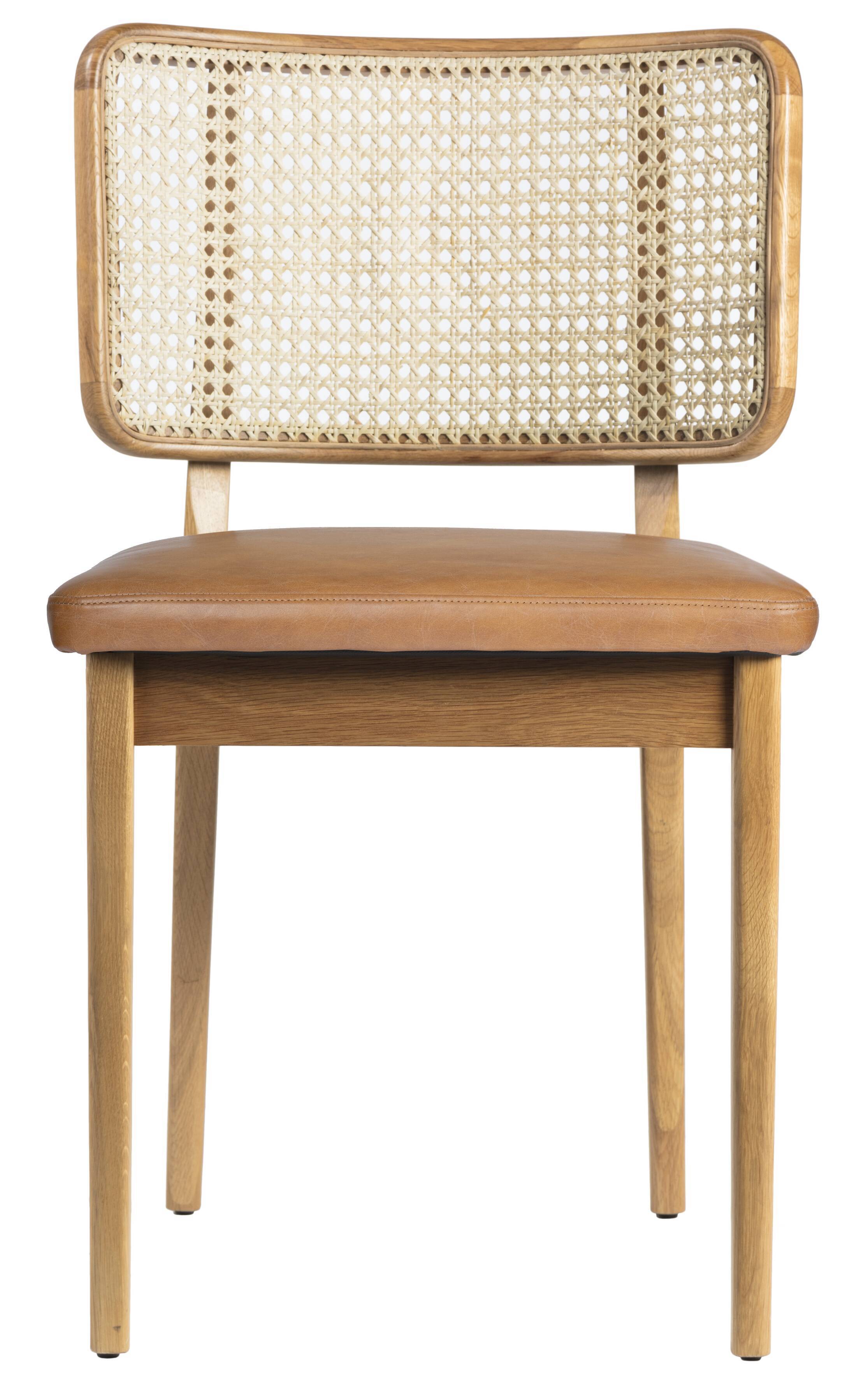 Chair cannage light wood leather tobacco