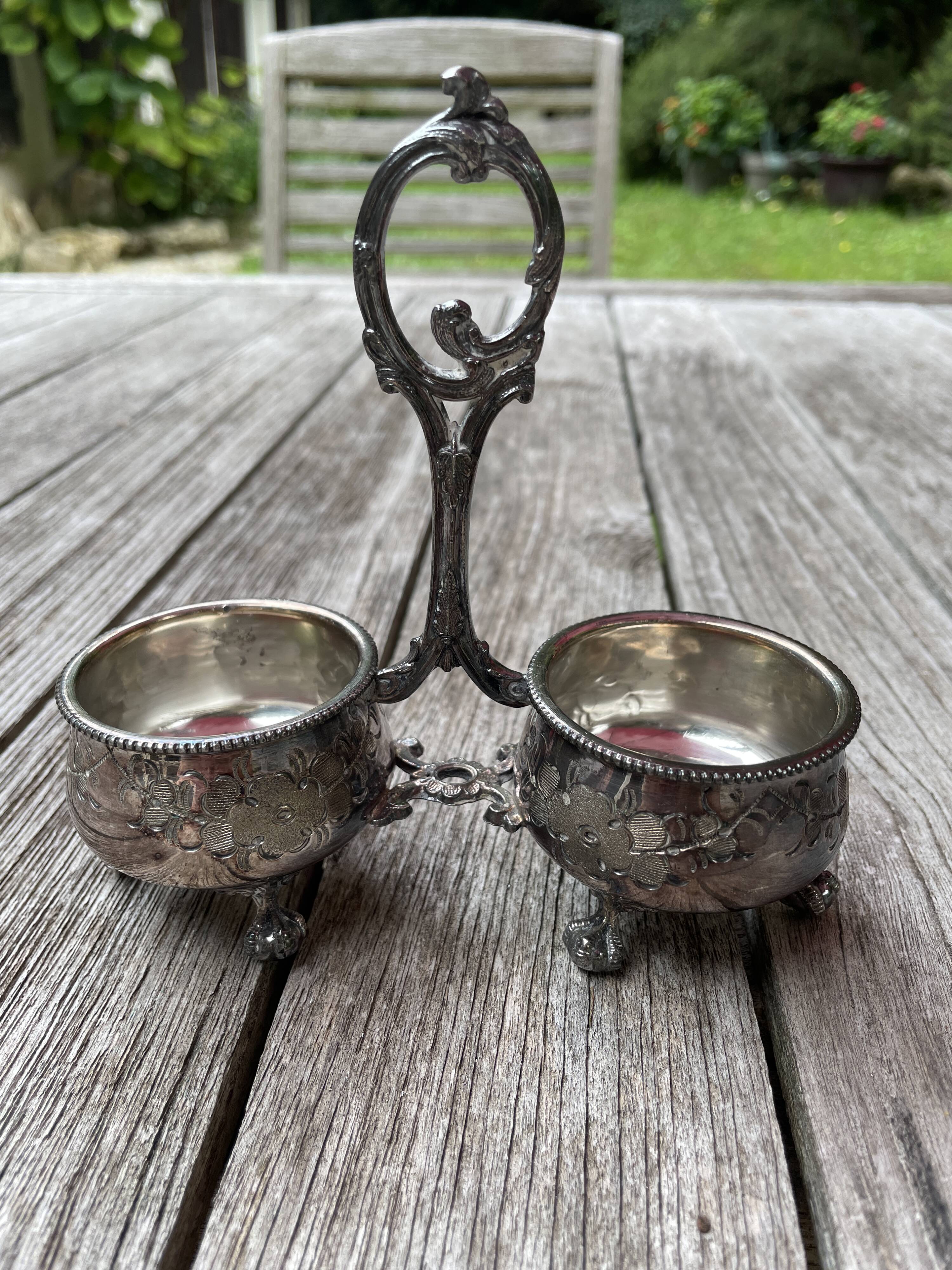 Double silver plated table salt shaker Armand Frenais 19th century Art Nouveau