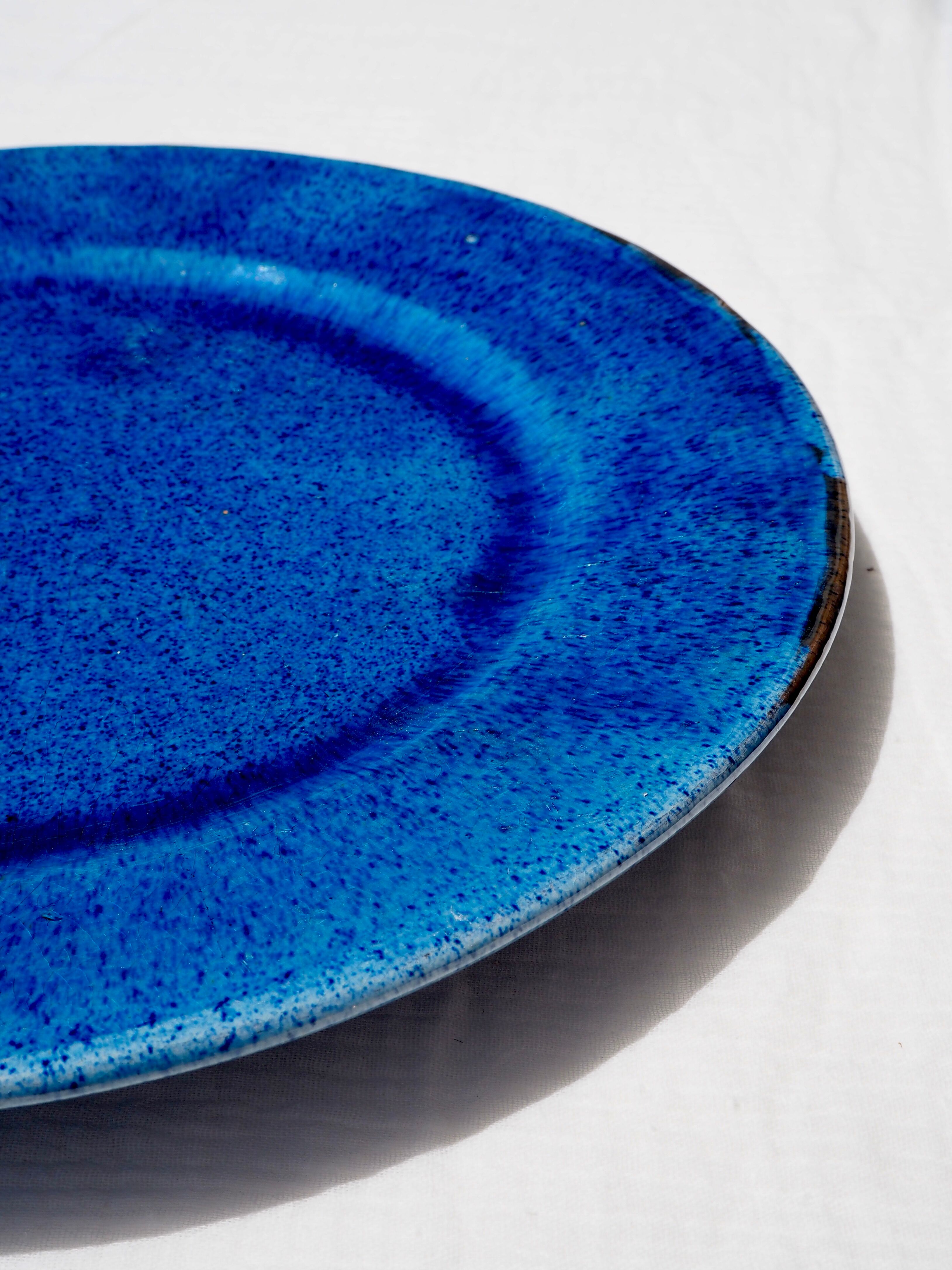 XL dish in blue glazed terracotta