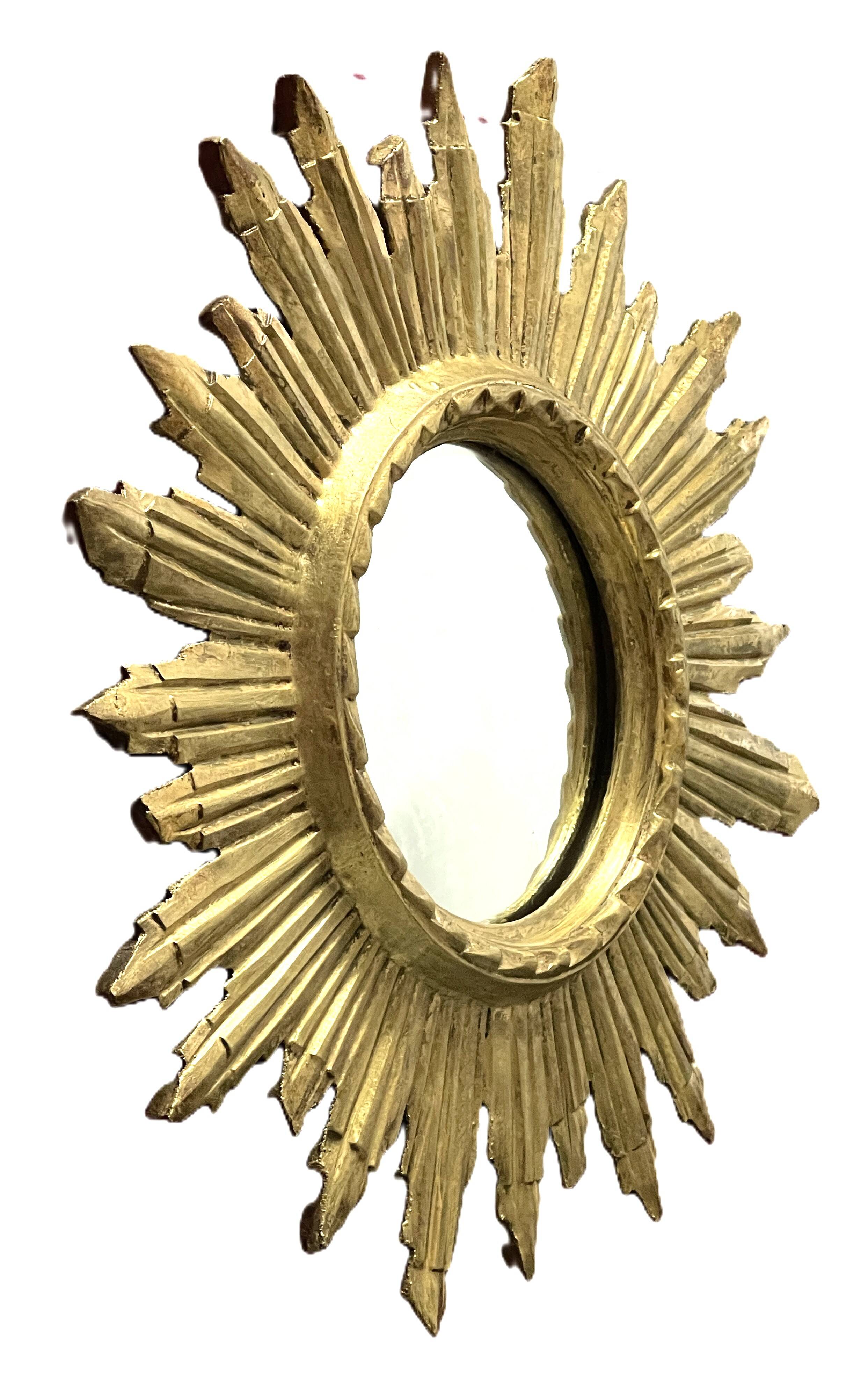 Golden Wooden Sun Mirror | Mid-20th Century - 48 cm