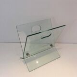 Designer magazine rack in glass and brushed steel
