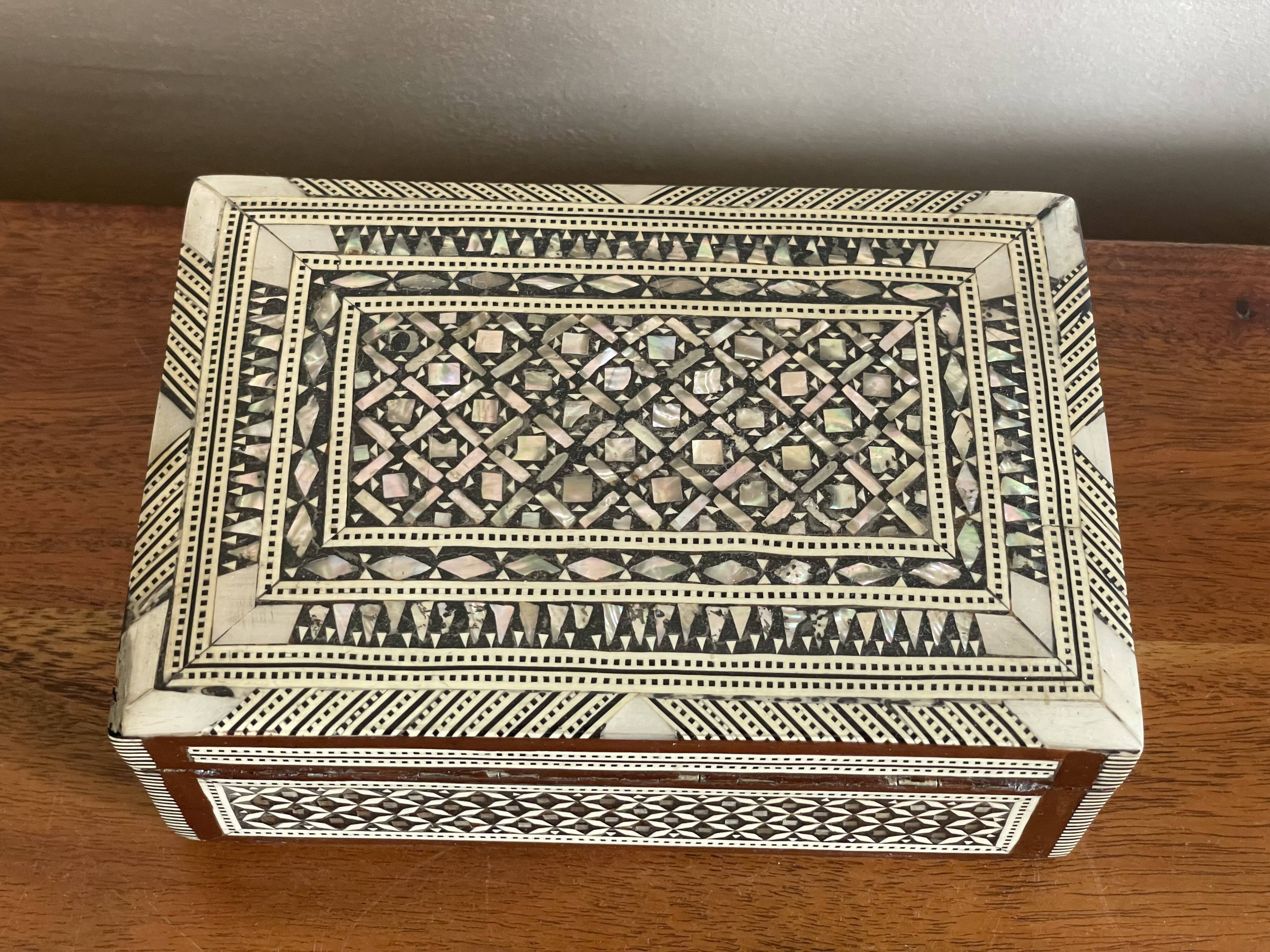 Mother-of-pearl and wood jewelry box