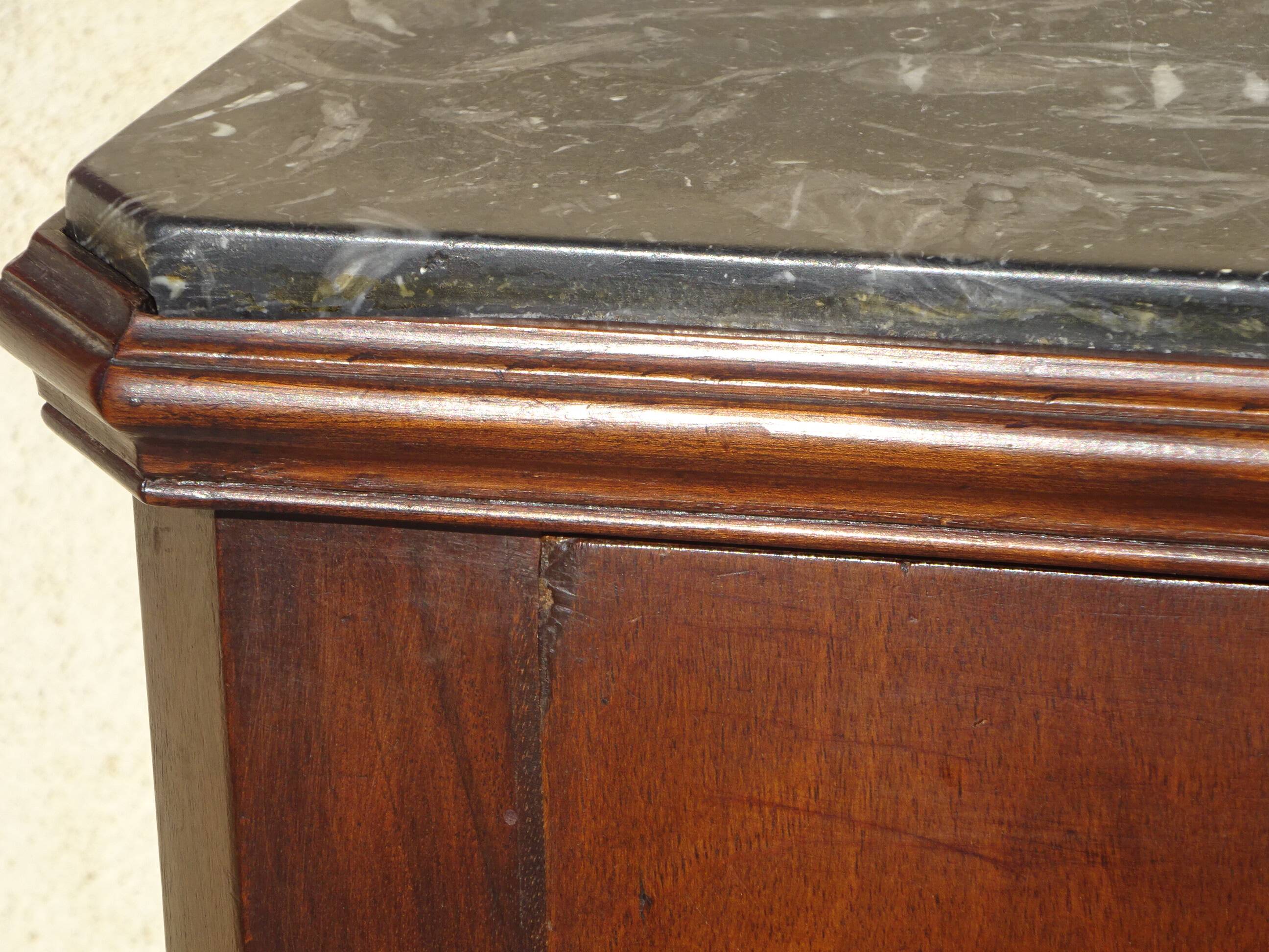Walnut chest of drawers, black marble top