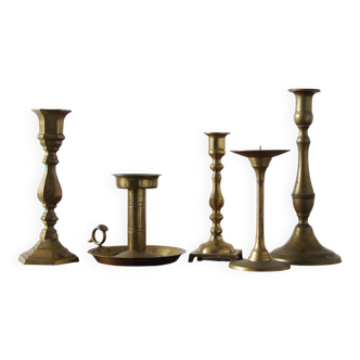 Vintage Brass Candlesticks, 1960s, Set of 5