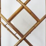 Art nouveau bamboo coat rack with beveled mirror. 5 coat hooks, umbrella stand.