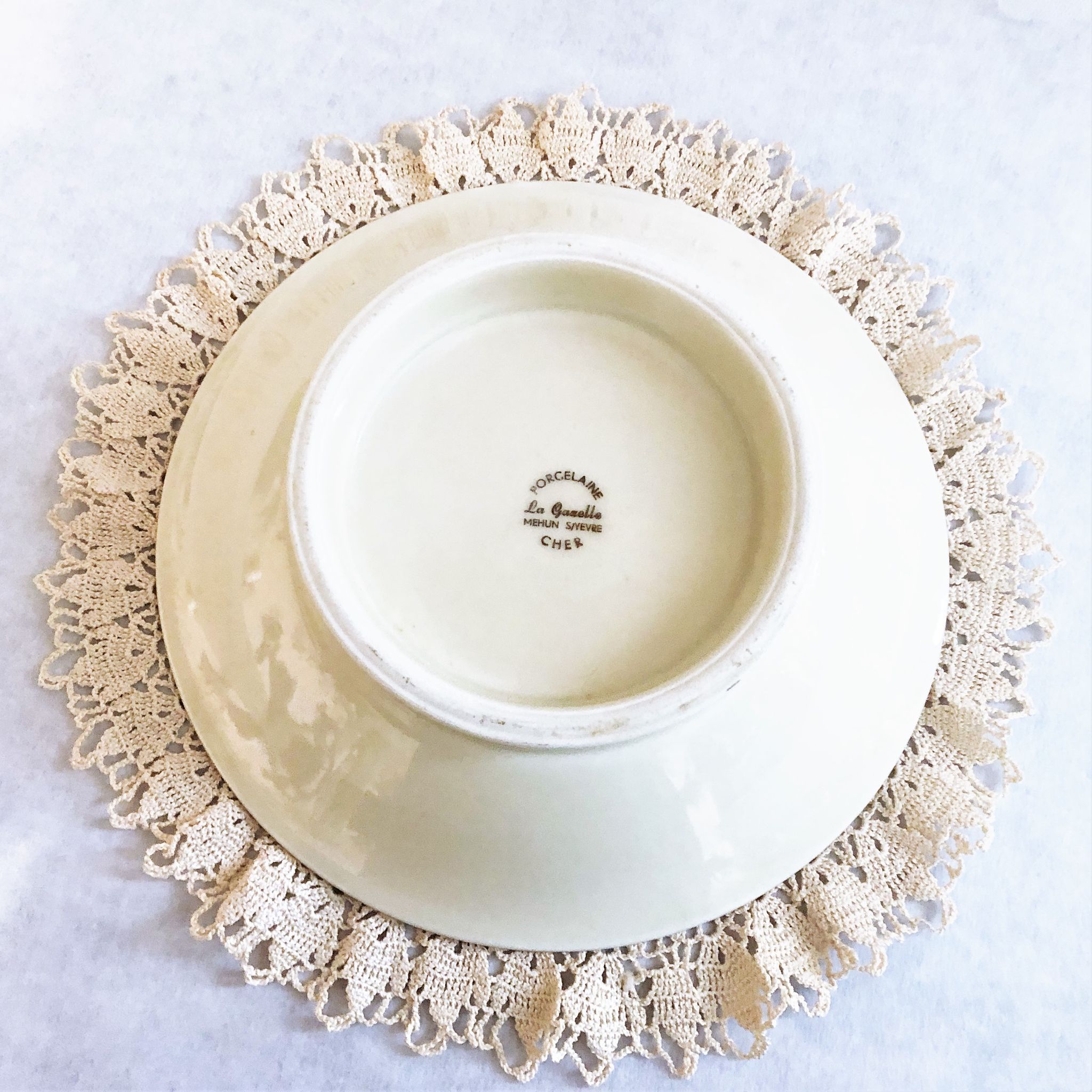 Compotier dish on porcelain piedouche mehun on yevre la gazelle retro