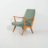 Scandinavian Beech Armchair with green wool upholstery, 1950-60s