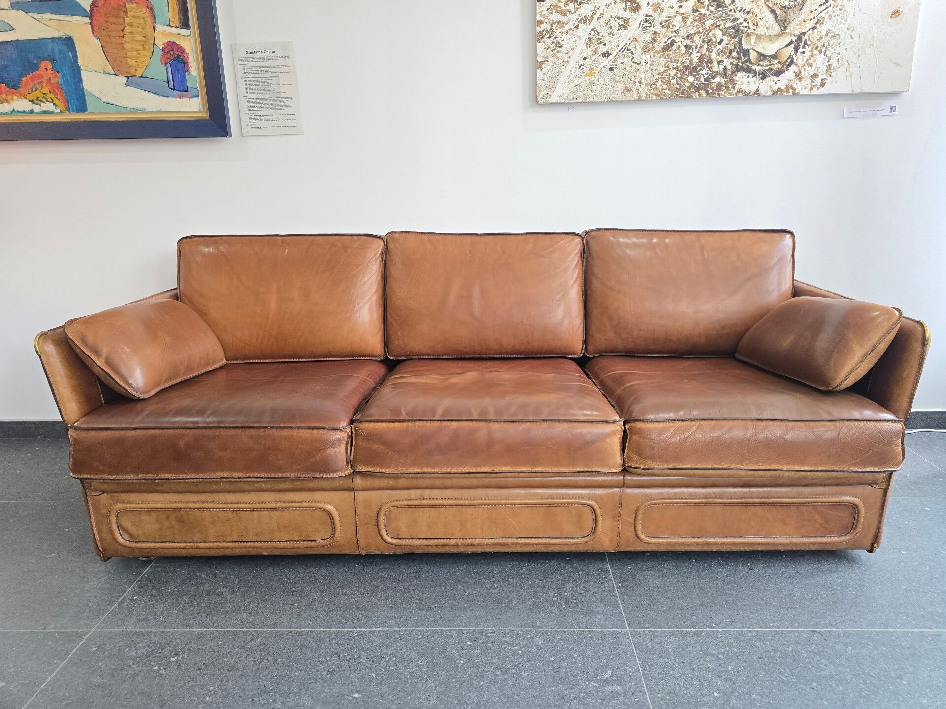 Roche Bobois vintage lounge from the 80s – cognac buffalo leather – 2 sofas + pouf
