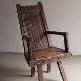 Antique primitive carved oak arm chair, Belgium