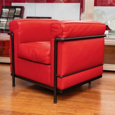 LE CORBUSIER AND PIERRE JEANNERET: "LC2" armchair in red leather