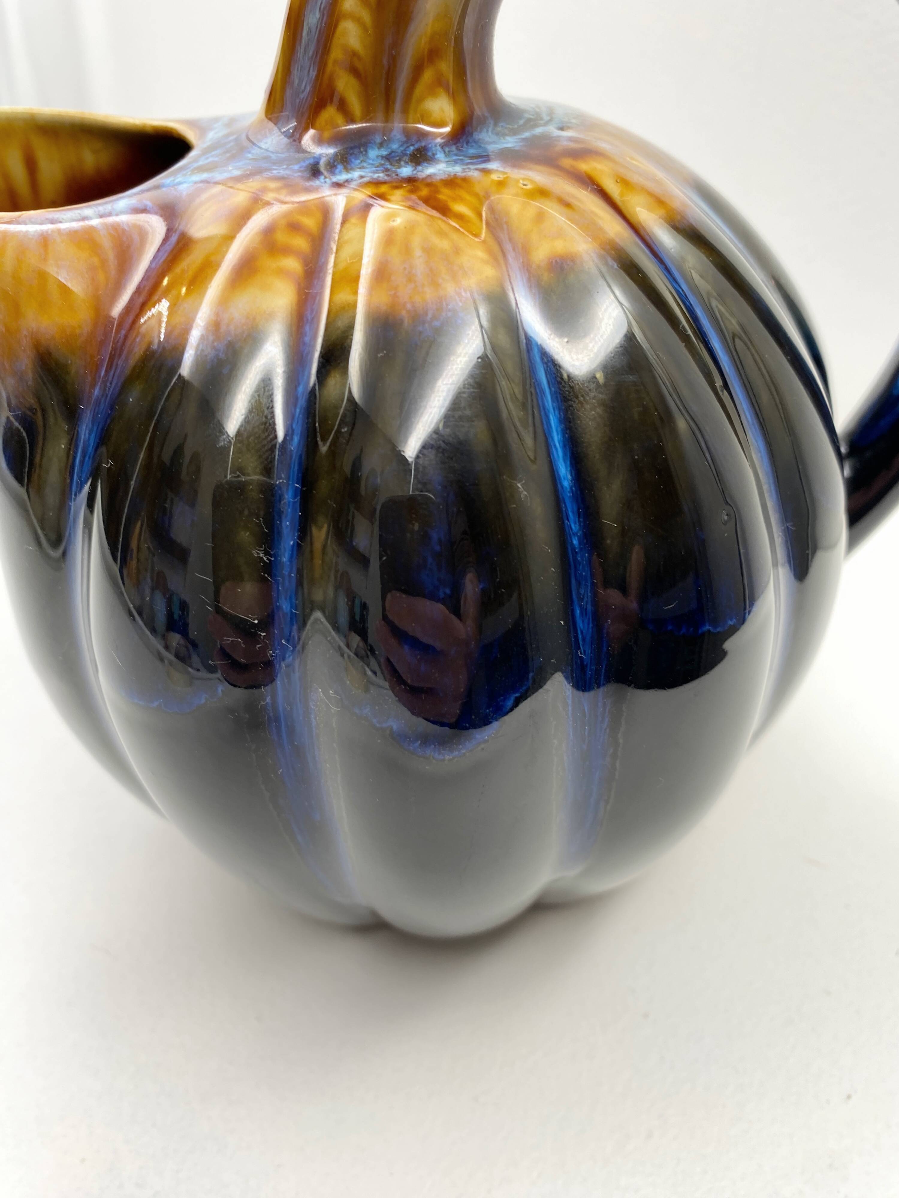 Pitcher Vintage jug in brown and blue ceramic in the shape of a melon