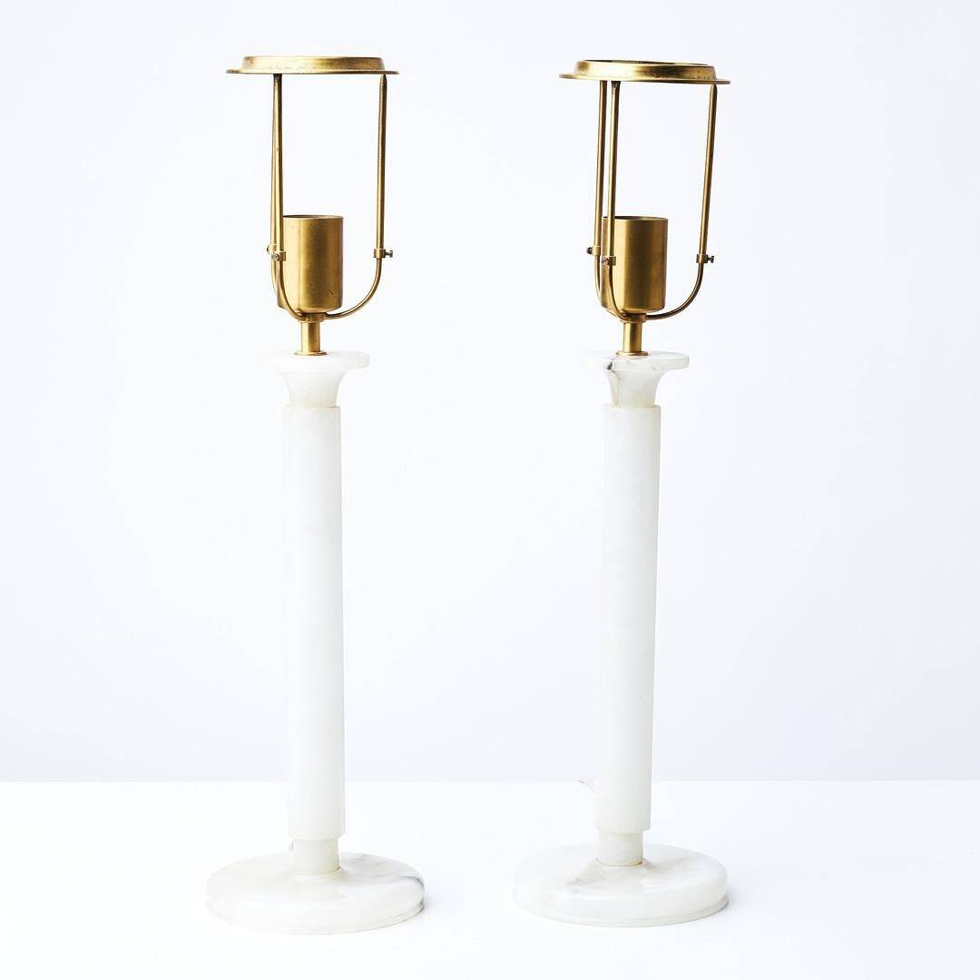 Pair of alabaster table lamps in the style of Jean Michel Frank, France 1960.