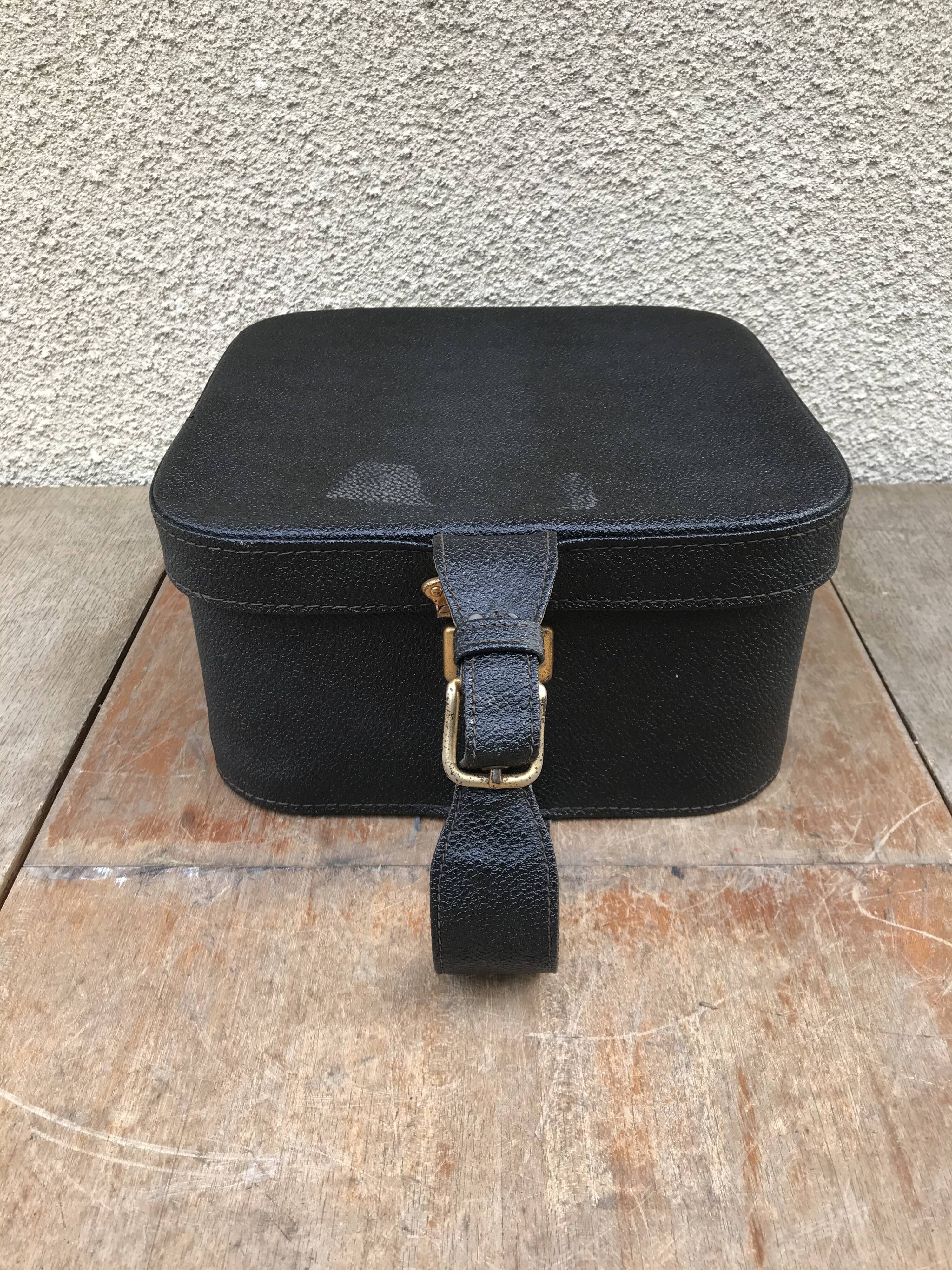 Black leather hat box