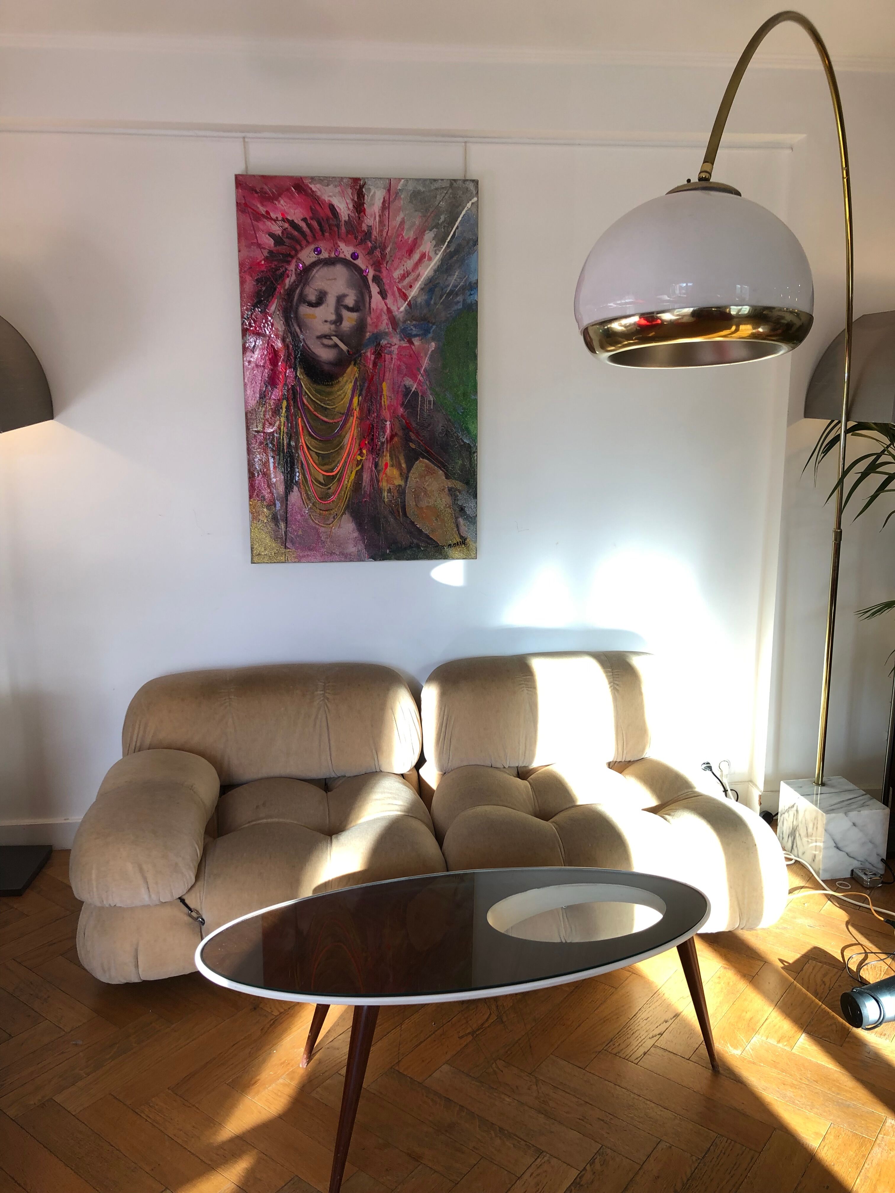 Arc floor lamp by Harvey Guzzini brass model