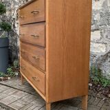 Vintage chest of drawers with compass feet, oak, original patina, 1950s