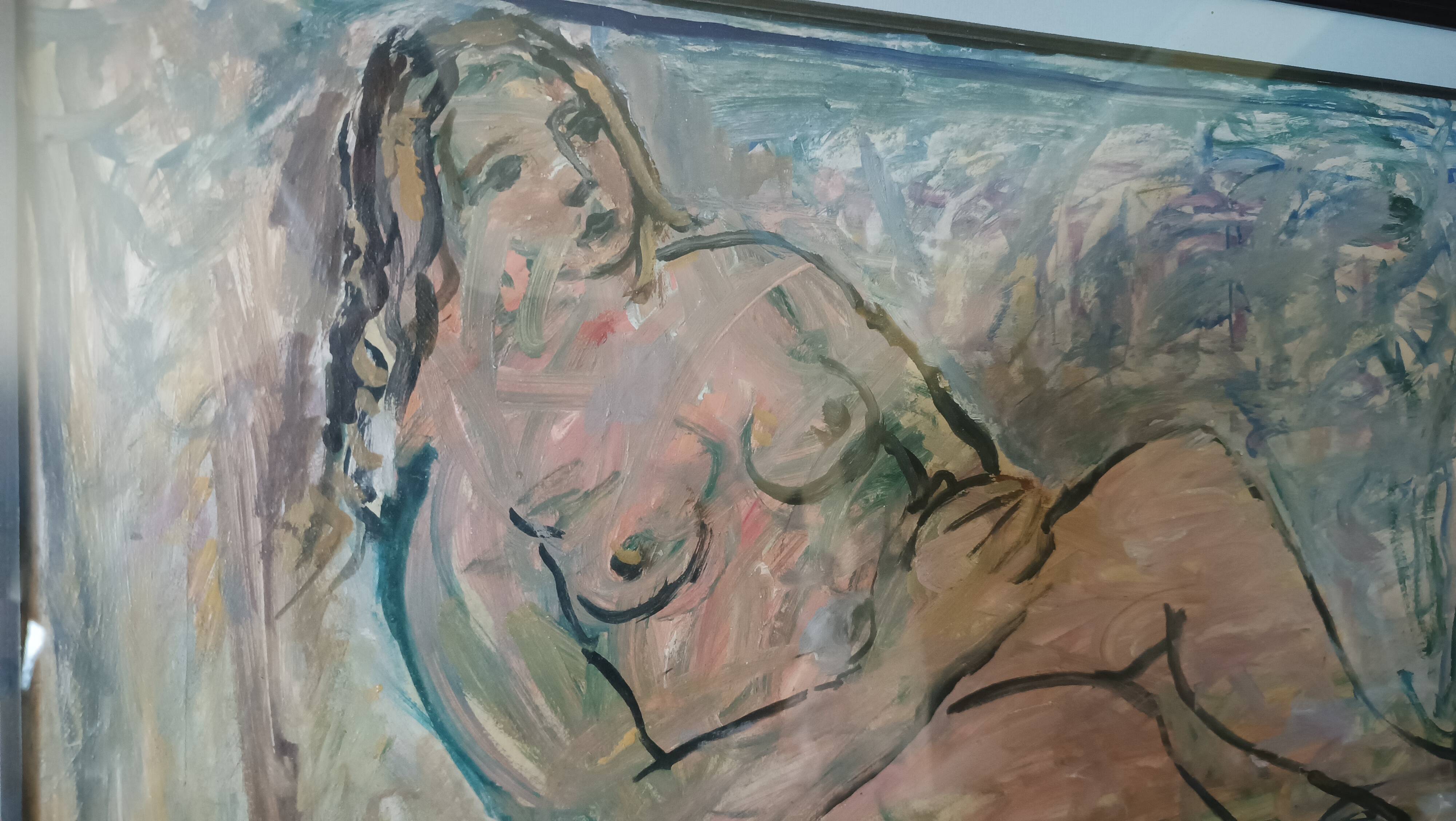 Mixed media painting on bare cardboard by Bruno Saetti