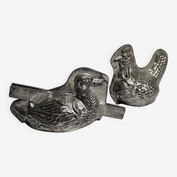 Old chocolate molds, duck and hen "Letang et fils" Paris, 16 cm