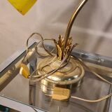 Lampe acier doré avec tulipe pate de verre jaune marbré ancienne,