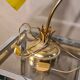 Golden steel lamp, with tulip old marbled yellow glass paste,