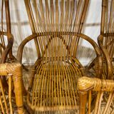3 armchairs and two bent rattan chairs Audoux & Minnet