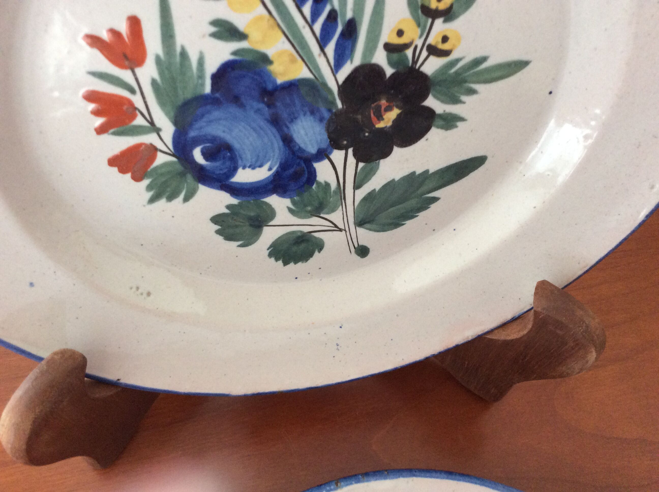 Set of 2 old painted terracotta plates enamelled