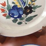 Set of 2 old painted terracotta plates enamelled