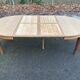 Renovated round Art Deco dining table in solid oak, 1950, 230cm extendable.