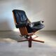 Fauteuil design scandinave cuir teck vintage Gote Mobler