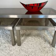 Table basse acier brossé design années 70 et gigognes