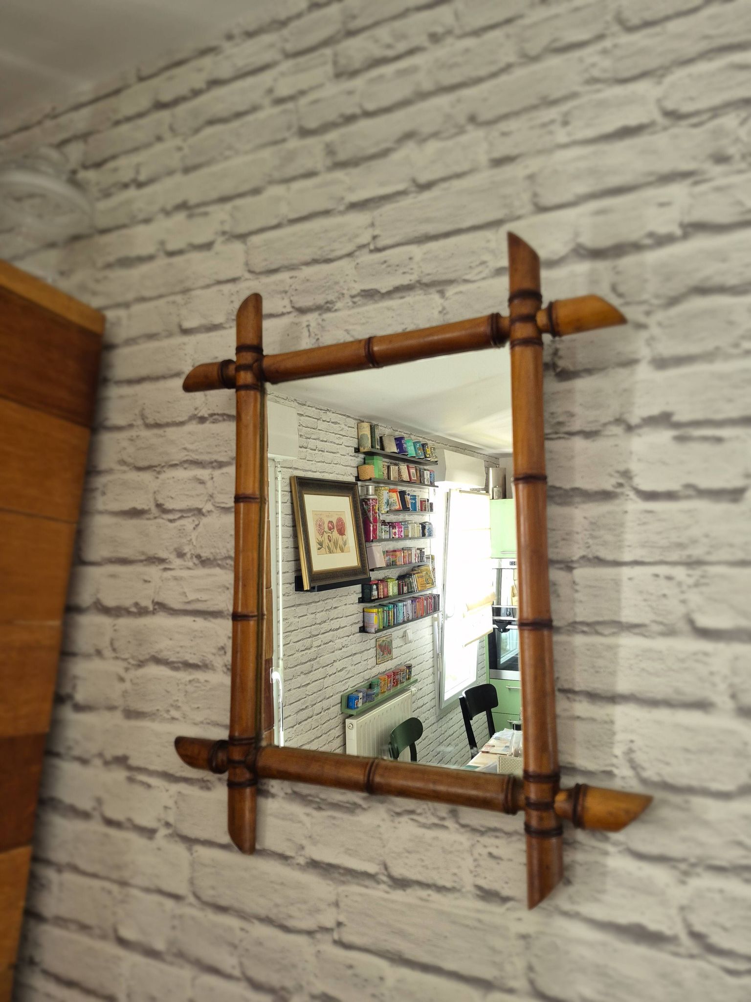 Vintage bamboo turned wooden mirror Belle Époque