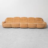 divano modulare 5 posti in tessuto marrone anni ’70 vintage modernariato