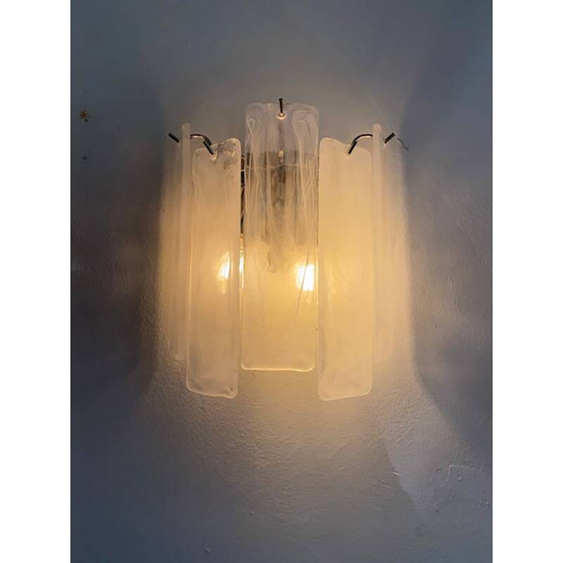 Venied-White Alabastro Strips “Listelli” Murano Glass Wall Sconce
