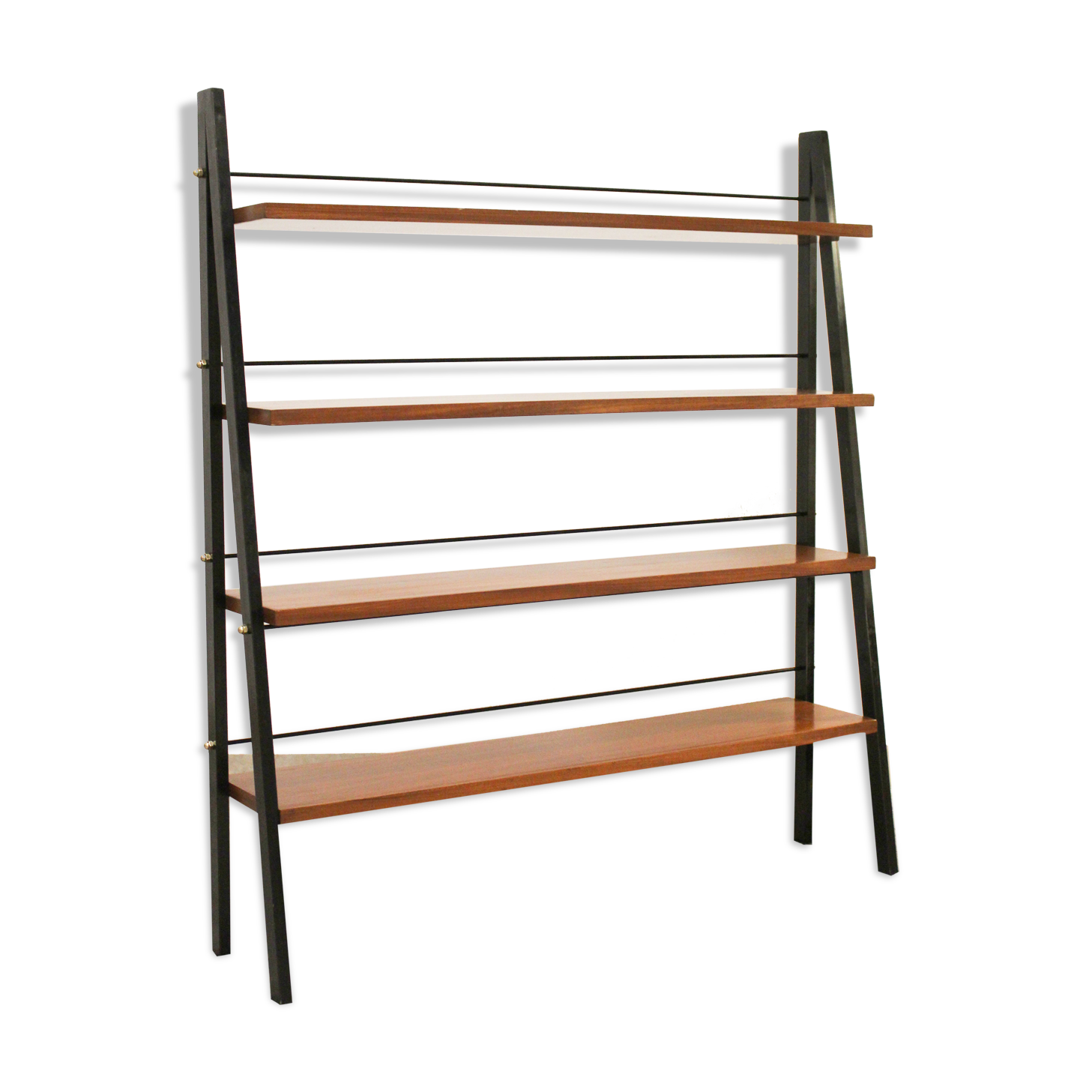 Scandinavian ladder shelves in teak and iron, Italy 50s