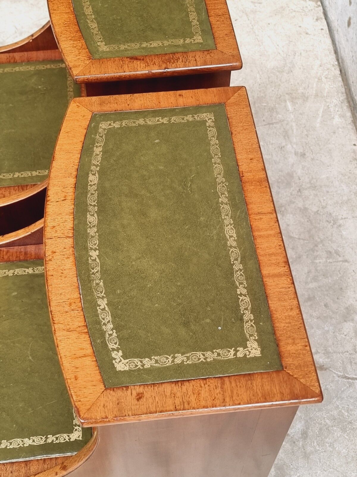 Set of mid century bedside tables with inlaid leather