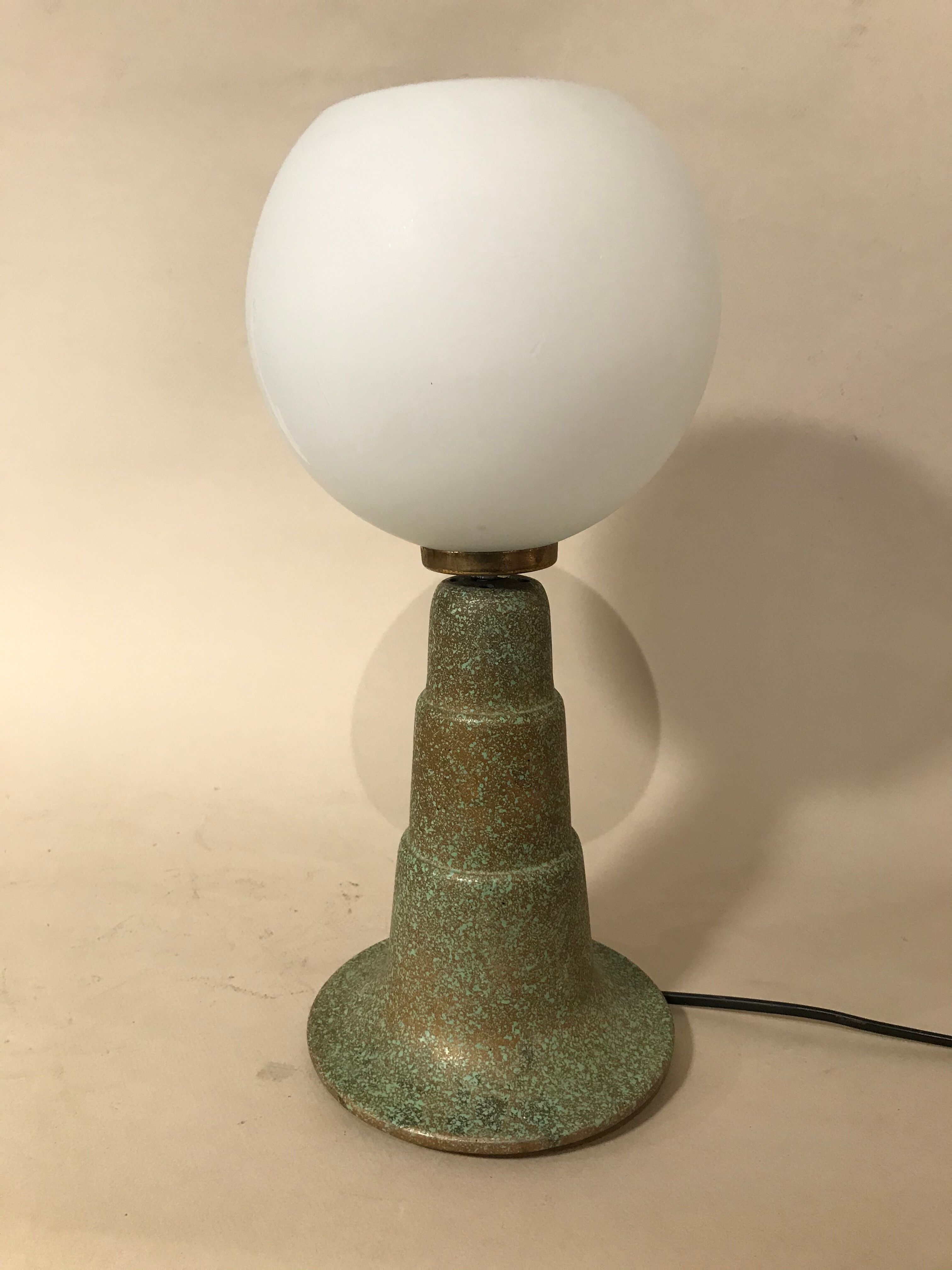 Art Deco style foot lamp in metal and white opaline